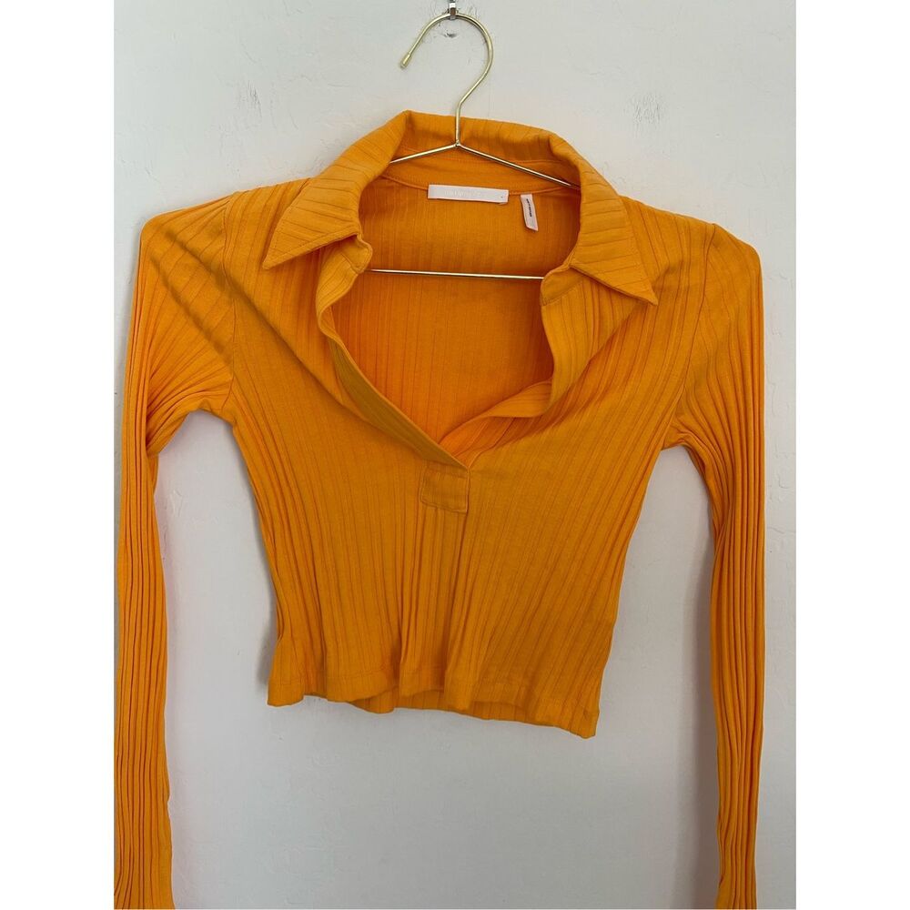 HELMUT LANG Long Sleeve Crop Polo Top Size Small NWOT